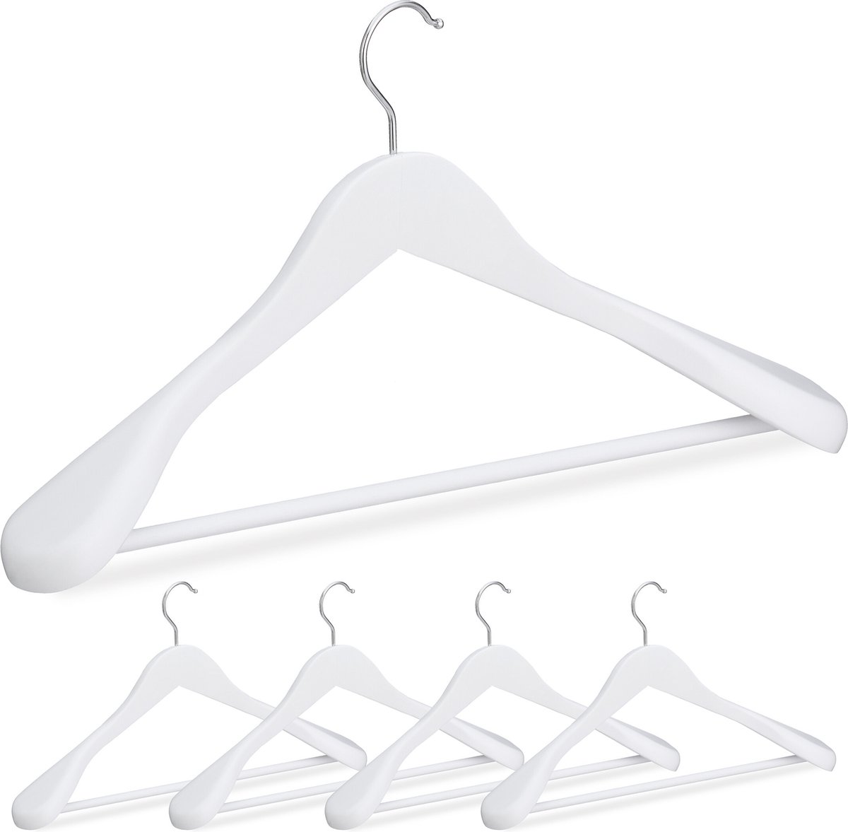 Kledinhangers hout - set van 5 - brede schouders - broekhanger - wit