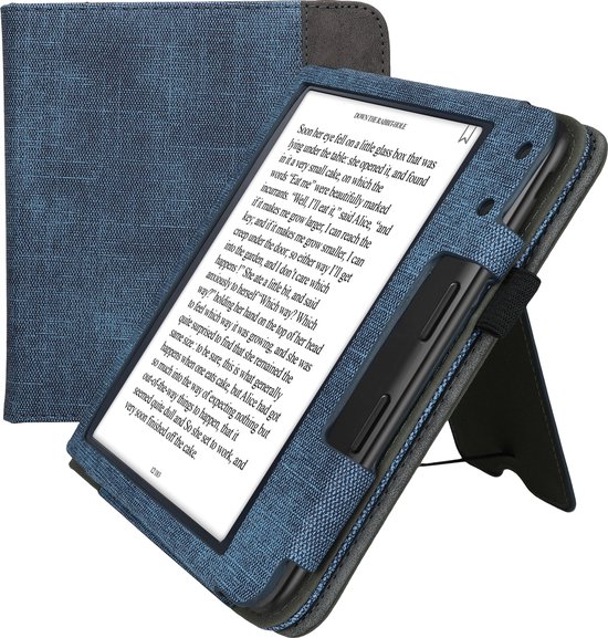 kwmobile flip cover voor e-reader - geschikt voor Kobo Libra Colour - Van imitatieleer en -suède - In donkerblauw / donkergrijs van Merkloos — afbeelding 5