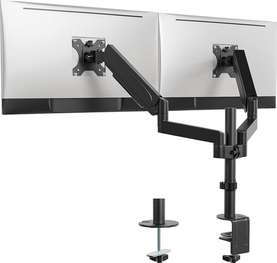 Foto: Monitorhouder voor bureau verstelbare beeldscherm standaard ergonomische monitor arm geschikt voor 13 32 inch schermen draaibaar en kantelbaar met kabelbeheer zwart