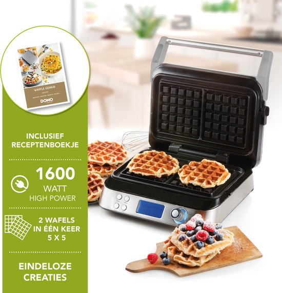 DOMO DO9219W Wafelijzer ‘Waffle Genius’ - Digitaal Belgisch Wafelijzer - Vierkante Wafels - 5x5 — afbeelding 2