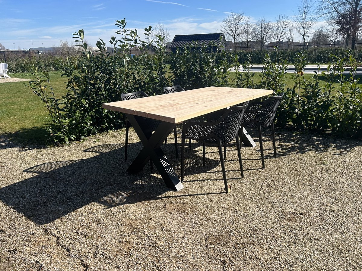 Bol.com Tuintafel Douglas 200 cm x 90 cm I Stalen X Poten | Duurzaam I Onderhoudsarm | 4 - 6 personen | + Montage | Geschuurd Bl... aanbieding