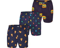 Happy Shorts X Heren Wijde Boxershort Met Binnenbroek Pizza/Gummibeer/Hamburger Print 3-Pack - Maat XXL
