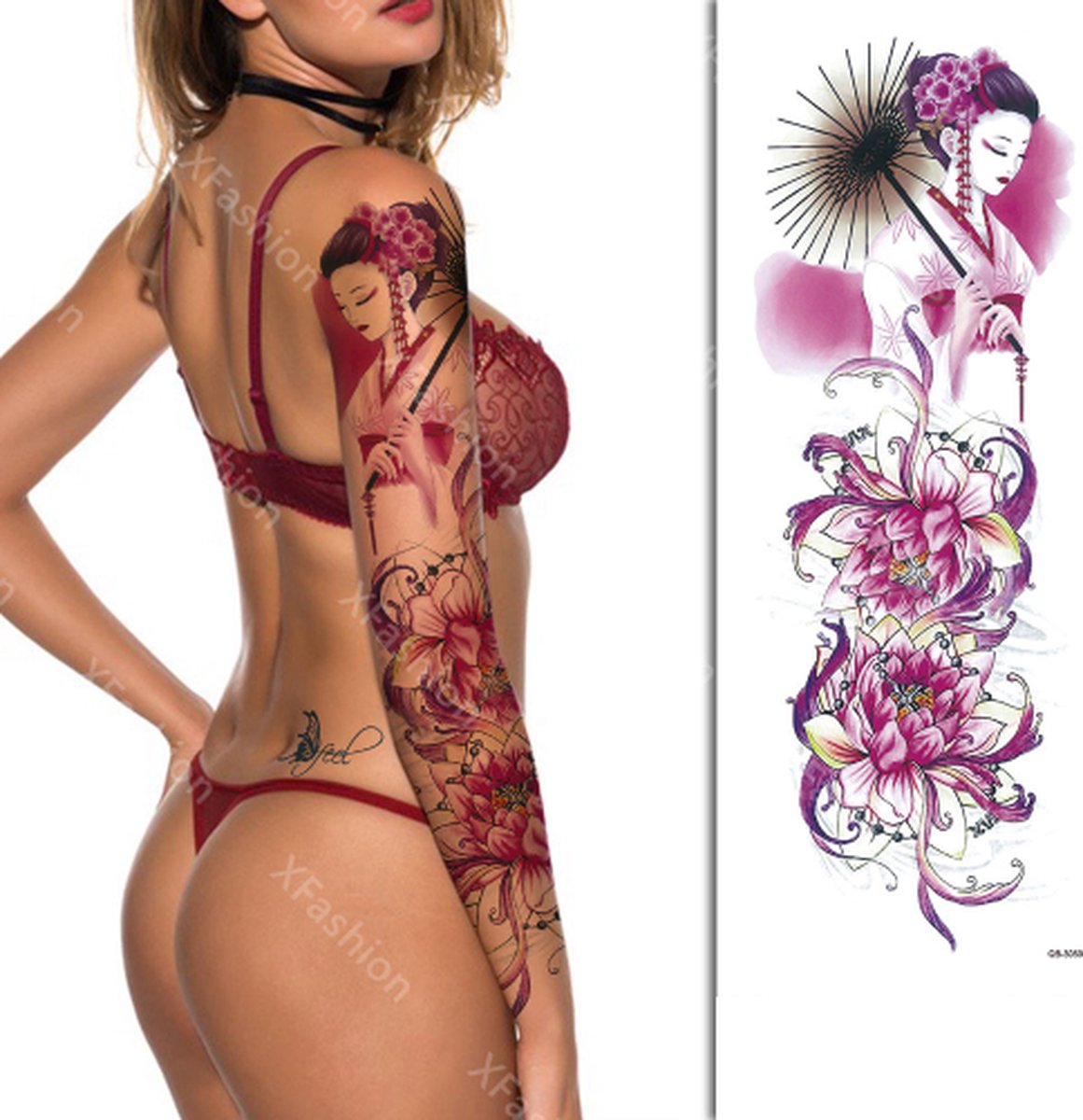 Tattoo Sleeve - Vrouw Woman Bloem Flowers - Neptattoo Lichaam en Gezicht - Tijdelijke Henna Plak Tattoos - Nep Tatoeage - Fake Temporary Tattoo - Festival Make-up Outfit Volwassenen Kinderen
