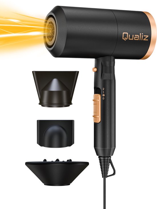 Foto: Qualiz fohn met diffuser haarfohn reisfohn reishaardroger ionische haardroger hair dryer 3 diffuser fohn universal opzetstukken zwart