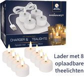 MeYuxg Set van 12 oplaadbare led-theelichtjes met afstandsbediening en timer, oplaadbare theelichtjes met laadstation