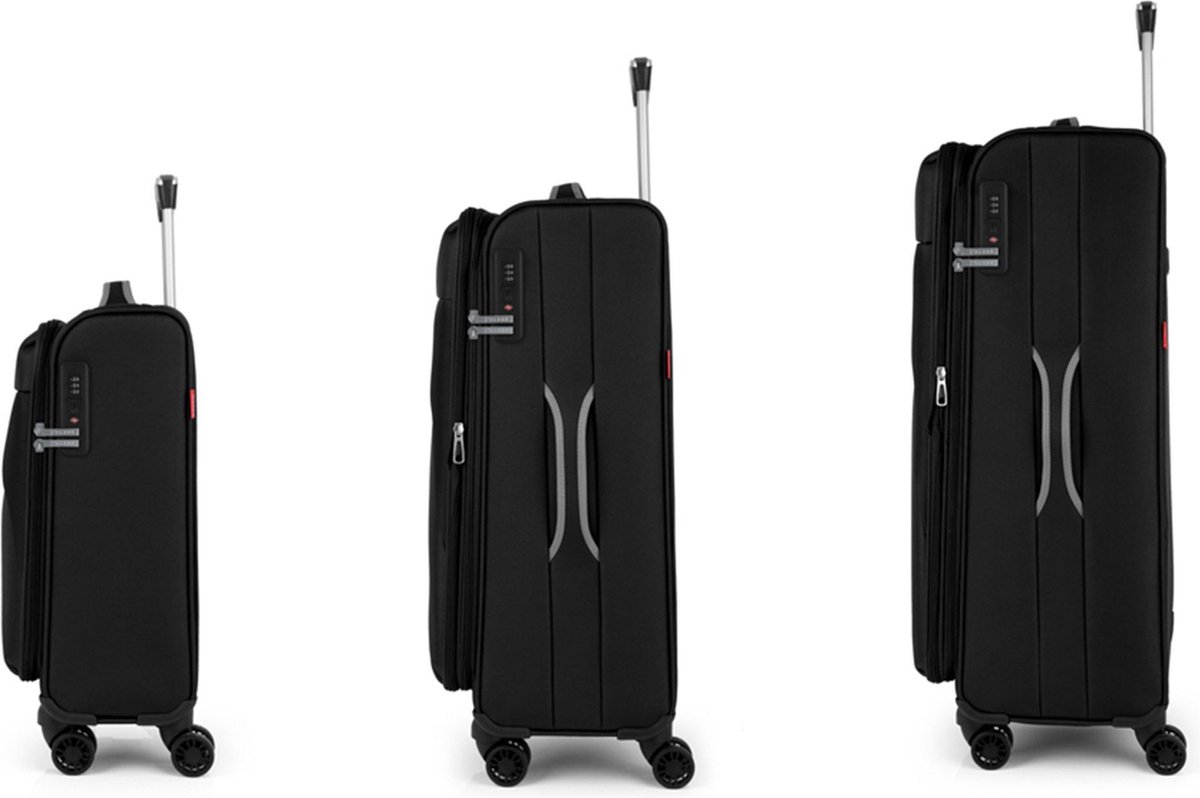 Gabol Zambia 4 wielen Kofferset 3-delig met uitbreidingsplooi - Zachte bagage - TSA slot - Black