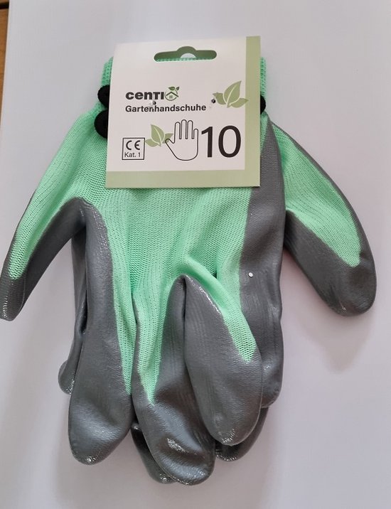 Lichtgroene en grijze tuinhandschoenen, maat 10, met CE keurmerk.
