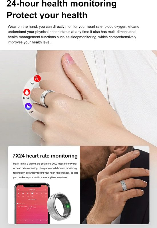 2024 Smart Ring Moniteur de Santé pour hommes femmes Bluetooth