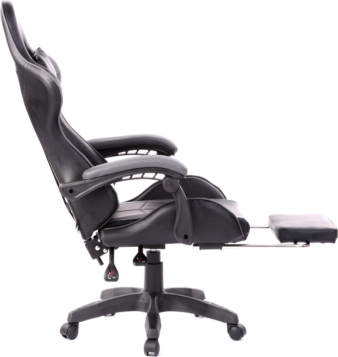 Afbeelding 3 van VDD Gaming - Gamestoel - Gamestoel met Voetsteun - Gamestoel Zwart - Gaming stoel - Bureaustoel gaming - Ergonomische Bureaustoel - Met Nekkussen & Verstelbaar Rugkussen - Met Voetsteun - Ergonomische Game Stoel - Draaistoel - Zwart & Grijs