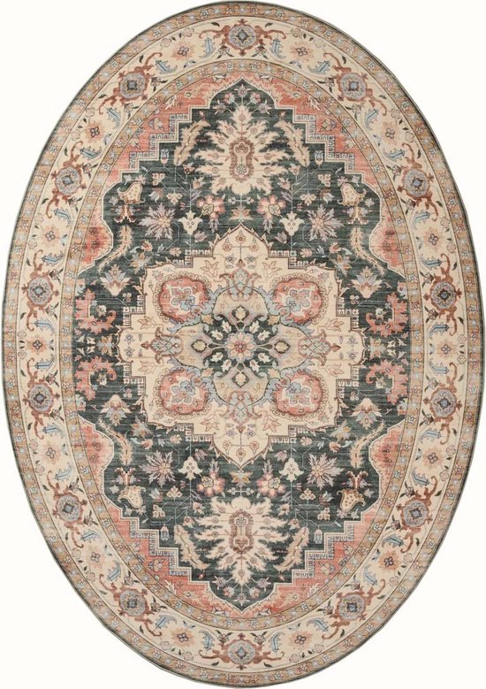 Tapis d'extérieur ovale Vintage - Valenca Fino vert/rouge 230x330 cm