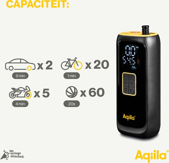Aqiila Airbird C4 Elektrische Bandenpomp, draagbare Luchtcompressor, 10,3 bar - 150 psi, 20-22 L/M, Zaklamp en Powerbank function, 4000mAh, 20W, USB-C & USB-A, Fietspomp/Auto/Motor/Bal/Luchtbed — afbeelding 4