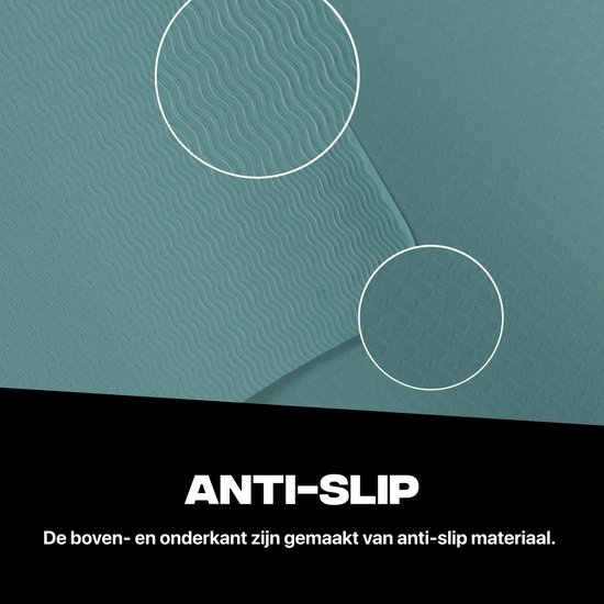 Gedetailleerd beeld van de anti-slip textuur van de turquoise yogamat.