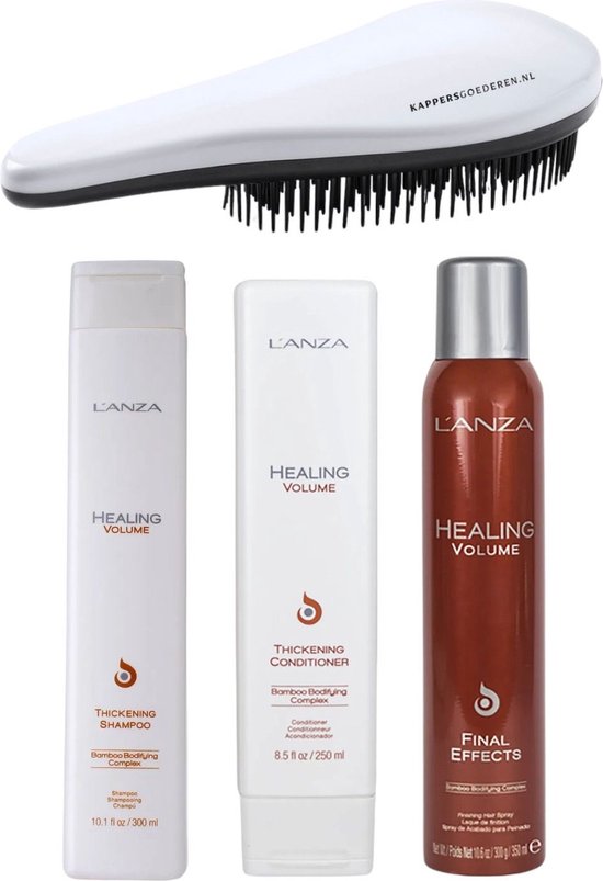 L'Anza - Healing Volume Set - Thickening Shampoo + Conditioner + Final Effects Haarspray + KG Ontwarborstel - Volume Pakket