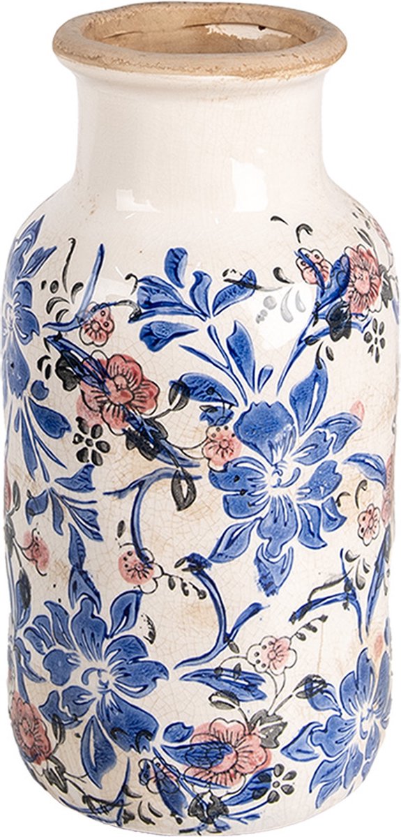 Vaas Ø 14x26 cm Beige Blauw Keramiek Bloemen