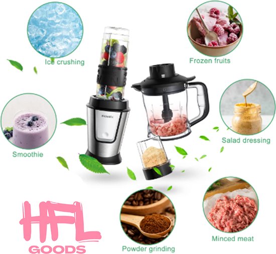 HFL Goods 3 in 1 Multifunctionele Keukenmachine - 700 Watt Draagbare Juicer - Smoothie Mixer - Voedsel Chopper — afbeelding 2