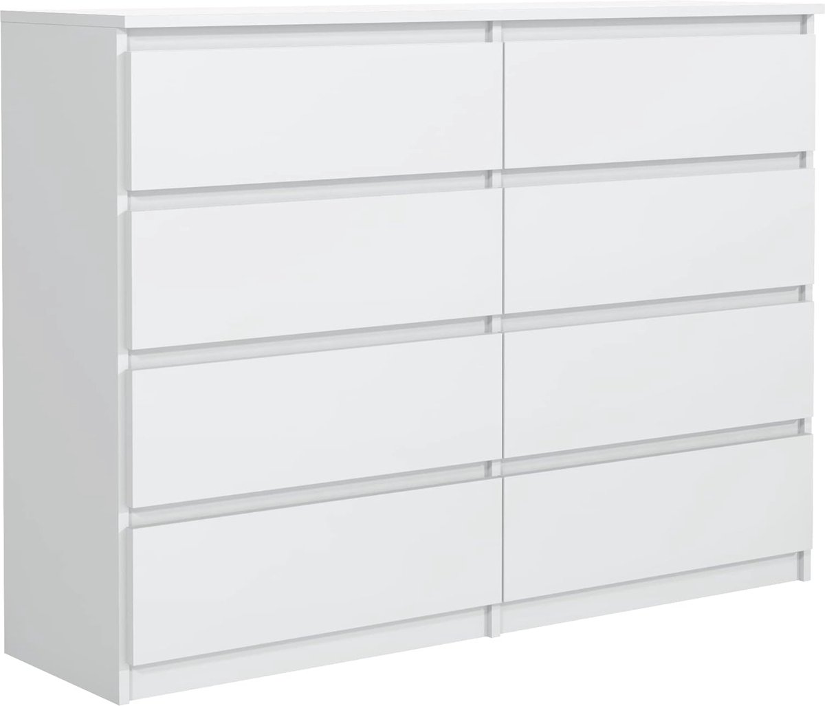 Goedkoopste Commode met 8 Laden - Wit Mat - Elegante Ladekast voor Slaapkamer - Compact en Ruimtebesparend Dressoir