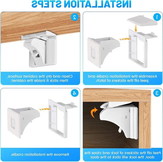 Babyveiligheid, magnetisch kastslot, 20 sloten met 4 sleutels, magnetische kinderbeveiliging, ladebeveiliging, onzichtbaar voor kasten en laden