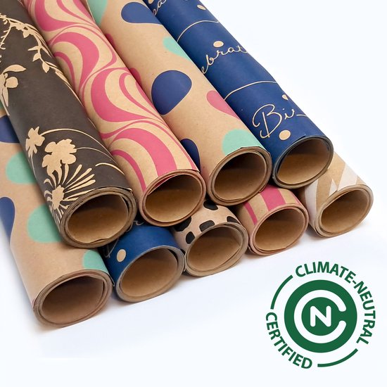 Foto: Inpakpapier 9 rollen kraft xl pack duurzaam fsc plasticvrij klimaat neutraal gecertificeerd cadeaupapier 200x70cm verjaardag