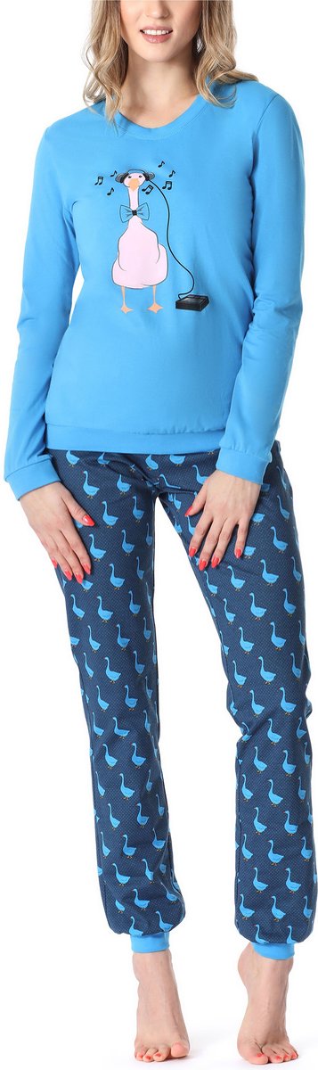 Merry Style Dames Pyjama - Lange mouwen - Lange broek - Katoen - MS-MS10-167-PJ - Blauw Gans
