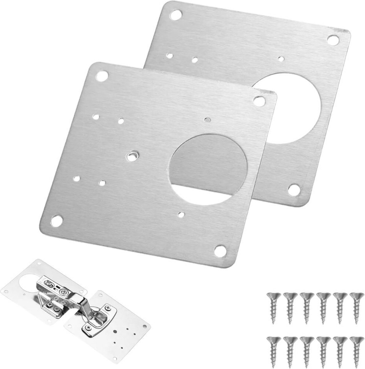 Hoexs Meubelscharnier Reparatieset - 2 stuks - +12 Schroeven - Keukenkast - Verstevigen Softclose Scharnier Reparatieplaat
