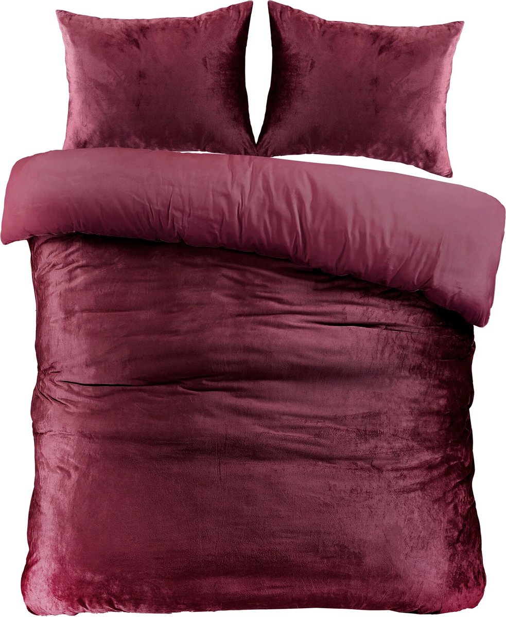 Velvet dekbedovertrek - aubergine - fluweel zacht - lits-jumeaux - 240x220 + 2st 60x70 cm