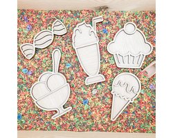 foto van Houten zoetigheid vulvormen set - cupcake, milkshake, ijs - Speelrijst vorm - Feest - Sensory, sensorisch speelgoed speelframe, Montessori open-ended , sensory play speeltray speelvorm