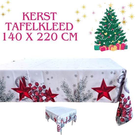 GAMUSI Tafelkleed voor Kerstmis, jacquard, goudkleurig garen, eettafel, rechthoekig, kerstdecoratie, 140 x 100 cm, rood
