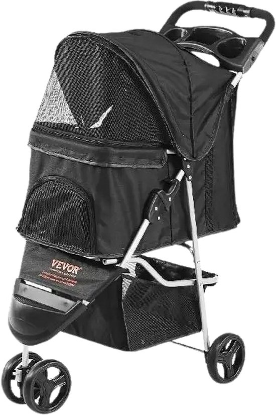 Opvouwbare Hondenbuggy Met 4 Wielen En Netraam, Geschikt Voor Kleine Honden En Katten 600d Oxford