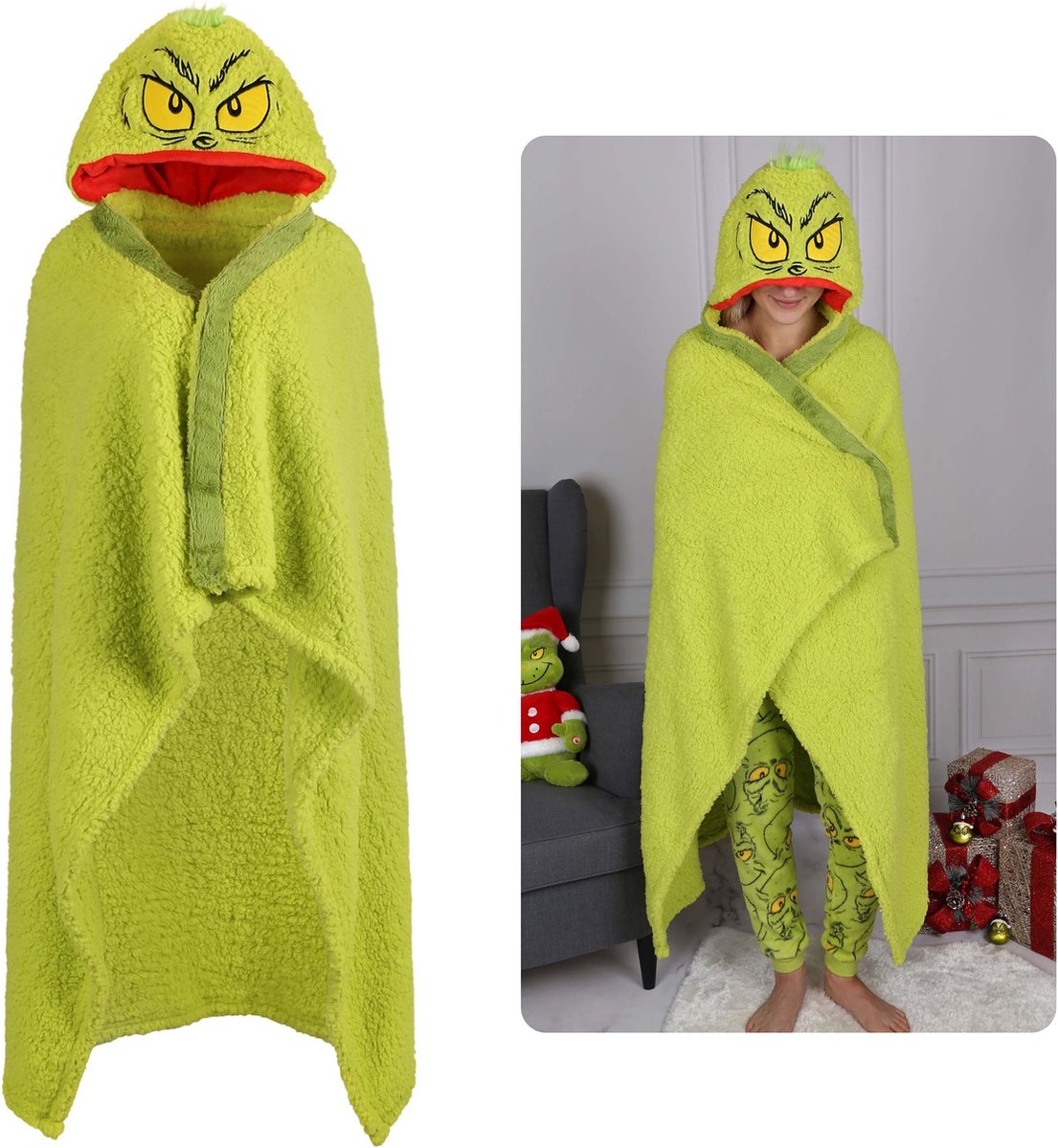 Grinch Groen Hooded Deken - 120x150 cm OEKO-TEX