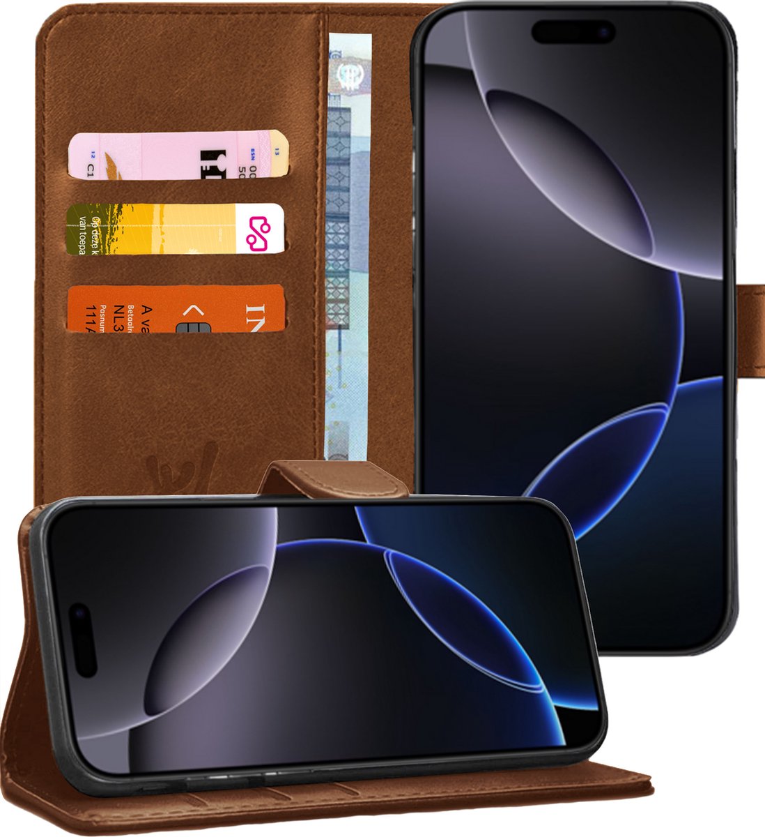 Hoesje geschikt voor iPhone 16 Plus - Portemonnee Book Case Bruin
