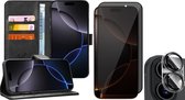 Hoesje geschikt voor iPhone 16 - Privacy Screenprotector Volledig Dekkend Glas & Camera - Portemonnee Book Case Zwart