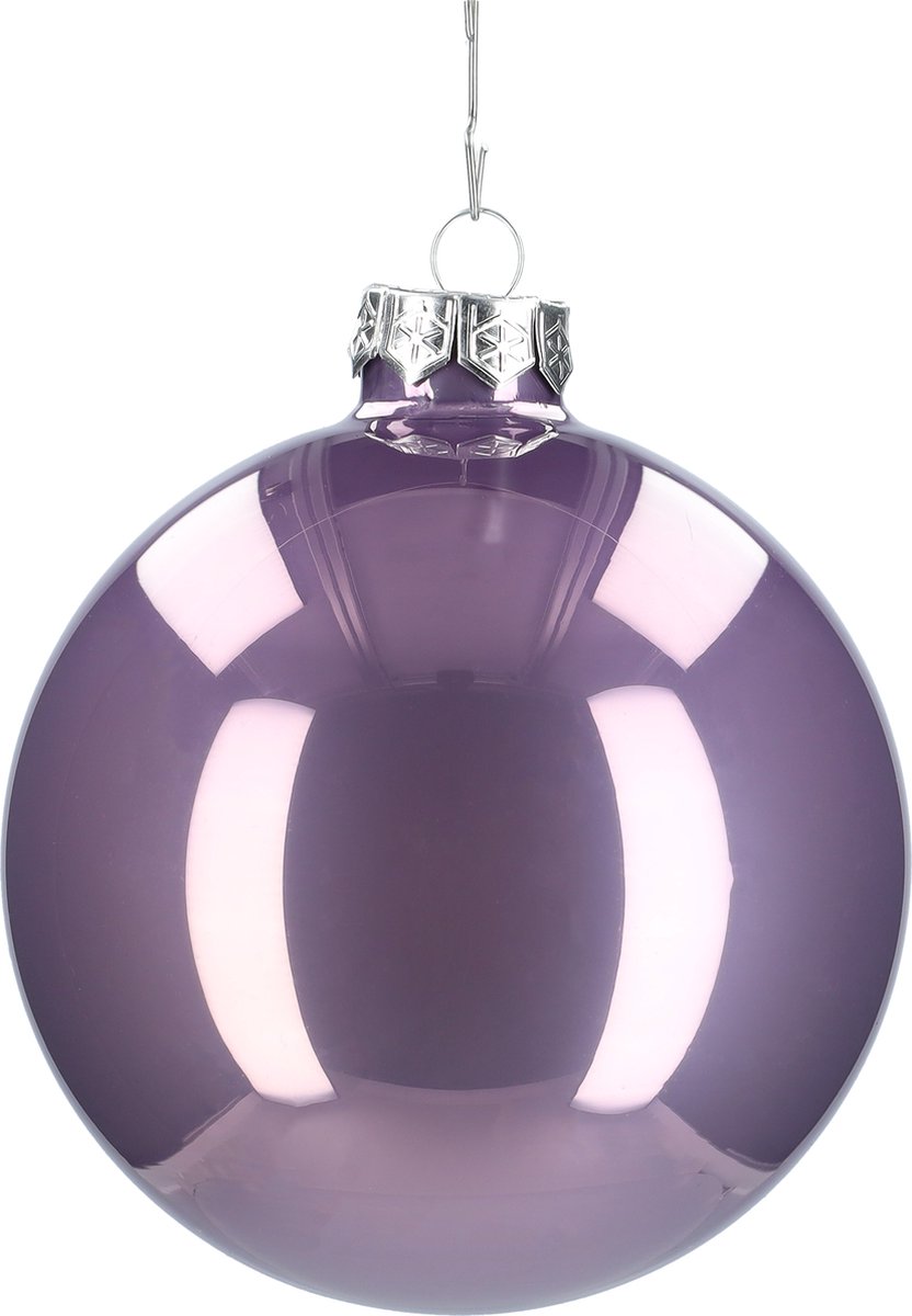 Glazen kerstballen - Set van 4 stuks/100mm - Luxe kerst decoratie - Sfeervolle kerstversiering voor in de kerstboom - Glas - Frosted Lilac - Donkerpaars – foto 5