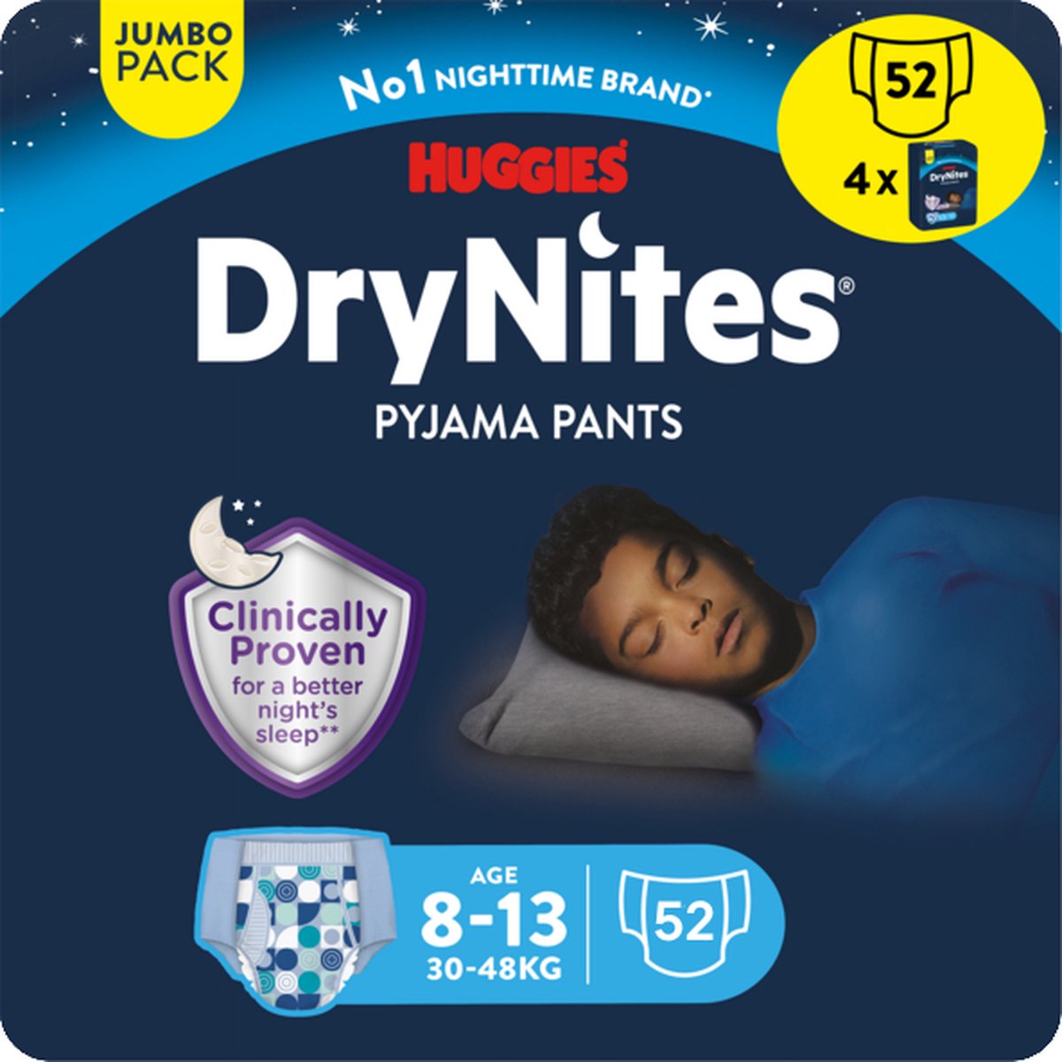 Goedkoopste Huggies DryNites luierbroekjes - jongens - 8 tot 13 jaar (30 - 48 kg) - 52 nachtbroekjes - extra voordeel