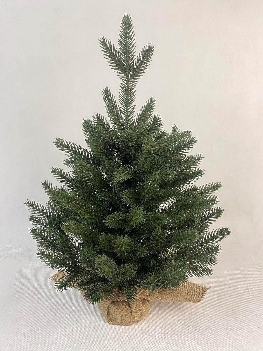 Stijlvolle Kunstkerstboom 50 Cm Met Natuurlijke Houten Standaard - Made in EU