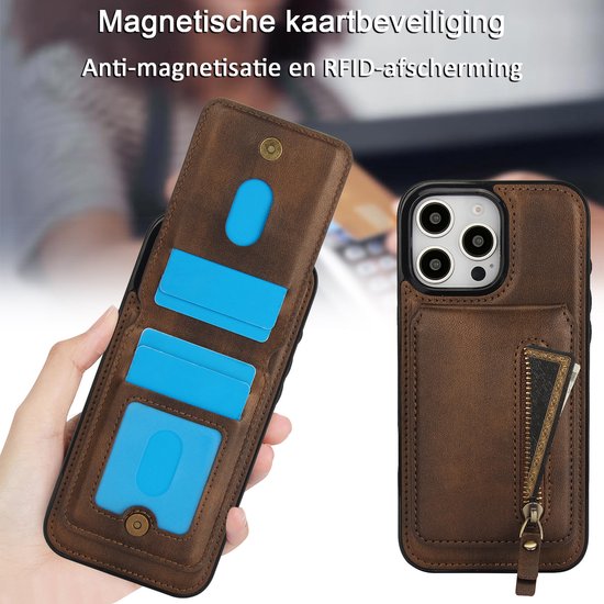 FFO2World MagSafe Étui portefeuille iPhone 16 Pro avec porte-cartes – Étui à rabat 2 en 1 amovible en cuir PU avec Protection RFID et béquille, compatible avec MagSafe – Marron