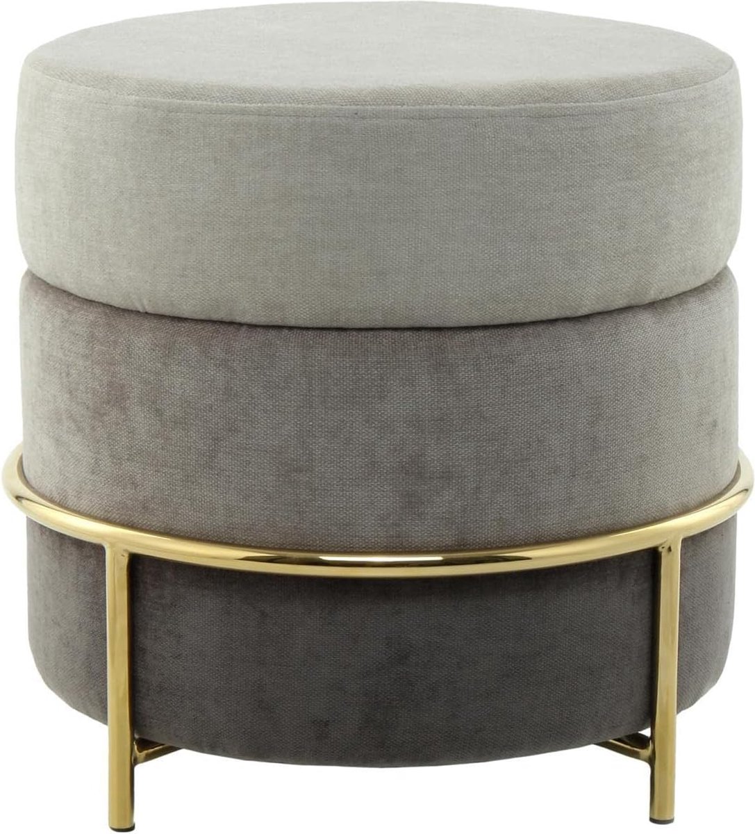 Goodivery ® Stijlvolle Ronde Poef met Fluweelachtige Bekleding en Goudkleurig Frame voor Elk Interieur