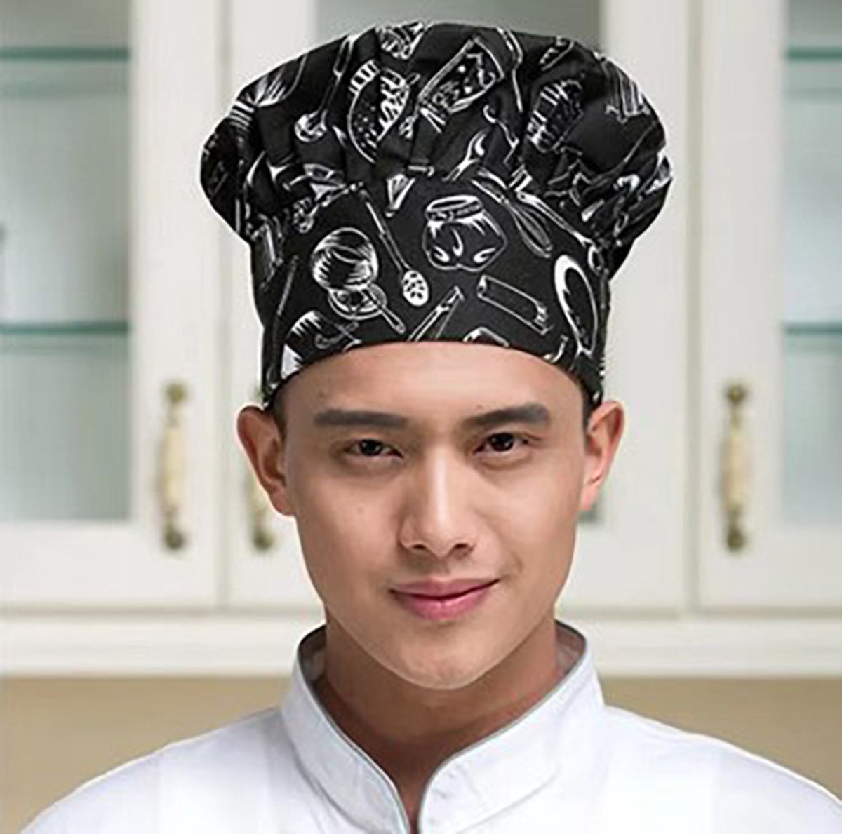 Actie4you® - Luxe Koksmuts voor Volwassenen – Koksmuts – Keuken Muts - Zwart met Symbolen