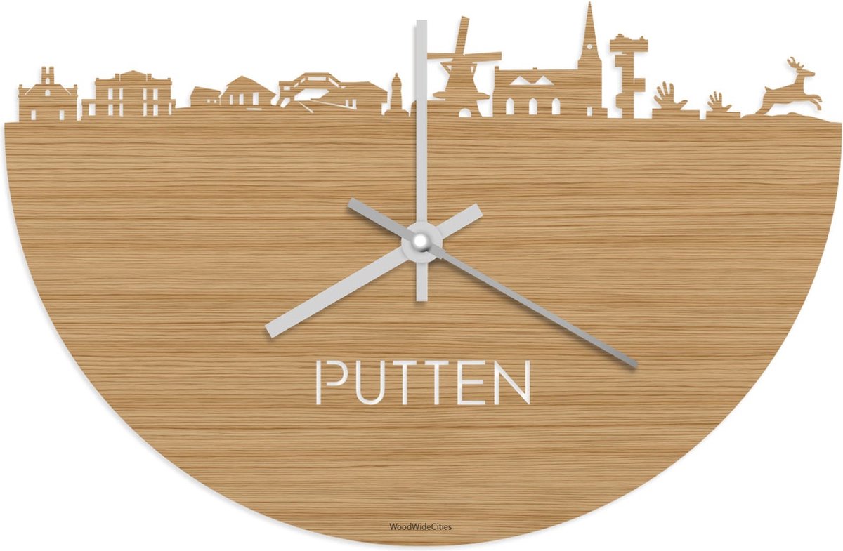 Skyline Klok Putten Bamboe hout - Ø 40 cm - Stil uurwerk - Wanddecoratie - Meer steden beschikbaar - Woonkamer idee - Woondecoratie - City Art - Steden kunst - Cadeau voor hem - Cadeau voor haar - Jubileum - Trouwerij - Housewarming - WoodWideCities