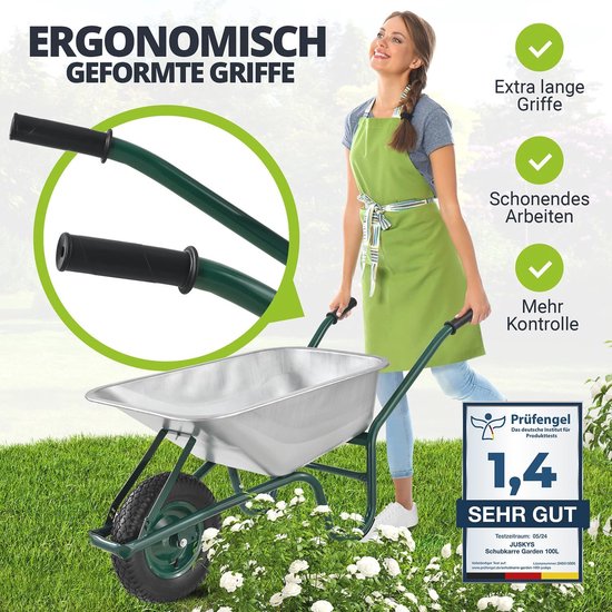 Kruiwagen met 100 liter volume en 210 kg draagvermogen - Luchtbanden en verzinkte kuip - Tuinkar voor tuin en bouw van Haemmerlin. — afbeelding 2