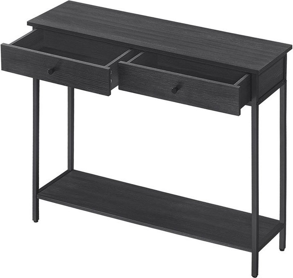 Sobuy Console Tafel - Entreetafel - Bijzettafel – Wandtafel - Haltafel met 2 Opbergvakken - Stalen Frame - Industriële -Hout/Metaal - 100 x 40 x 80 cm - FSB41-F