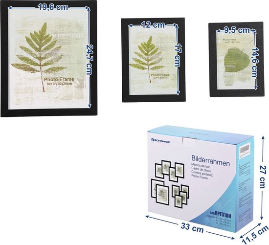 MIRA Home - Fotolijst - Fotolijst Collage - Fotokader - 10 stuks - Zwart - 33x11,5x27