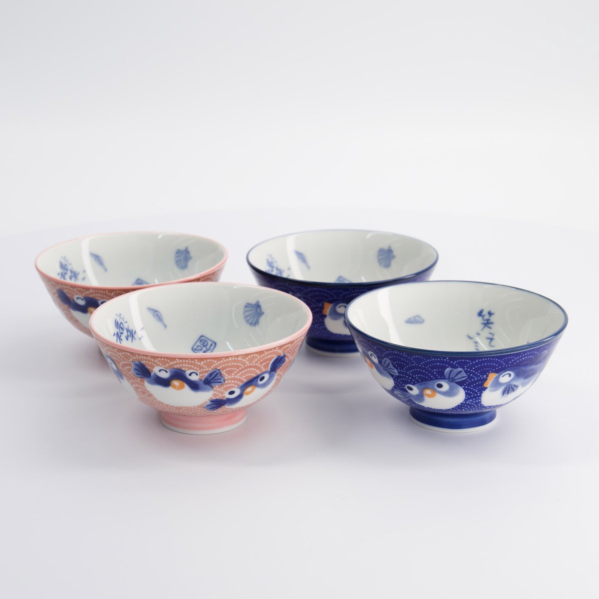 Tokyo Design Studio - Kommen Giftset - Kogelvis - Blauw/Roze - 4 stuks - 11,3x5,8cm