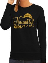 Pull de Noël moche Bellatio Decorations pour femme - Naughty Girl - noir - paillettes dorées - bonnet de Père Noël taille M