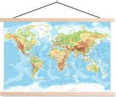 Porte-affiche avec affiche - Affiche scolaire - Wereldkaart - Atlas - Topographie - 60x40 cm - Lattes vierges
