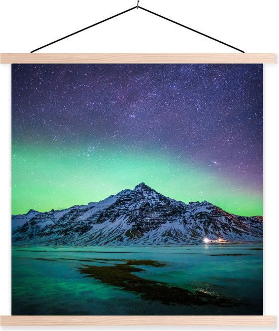 Porte-affiche avec affiche - Affiche scolaire - Berg - Aurores boréales - Suède - Neige - Vert - Hiver - 60x60 cm - Lattes vierges