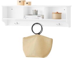 Wandkapstok opbergrek met 3 vakken en 3 haken - voor hal entree woonkamer kantoor slaapkamer - wit 100 x 20 x 30 cm - FHK35-W kapschuur