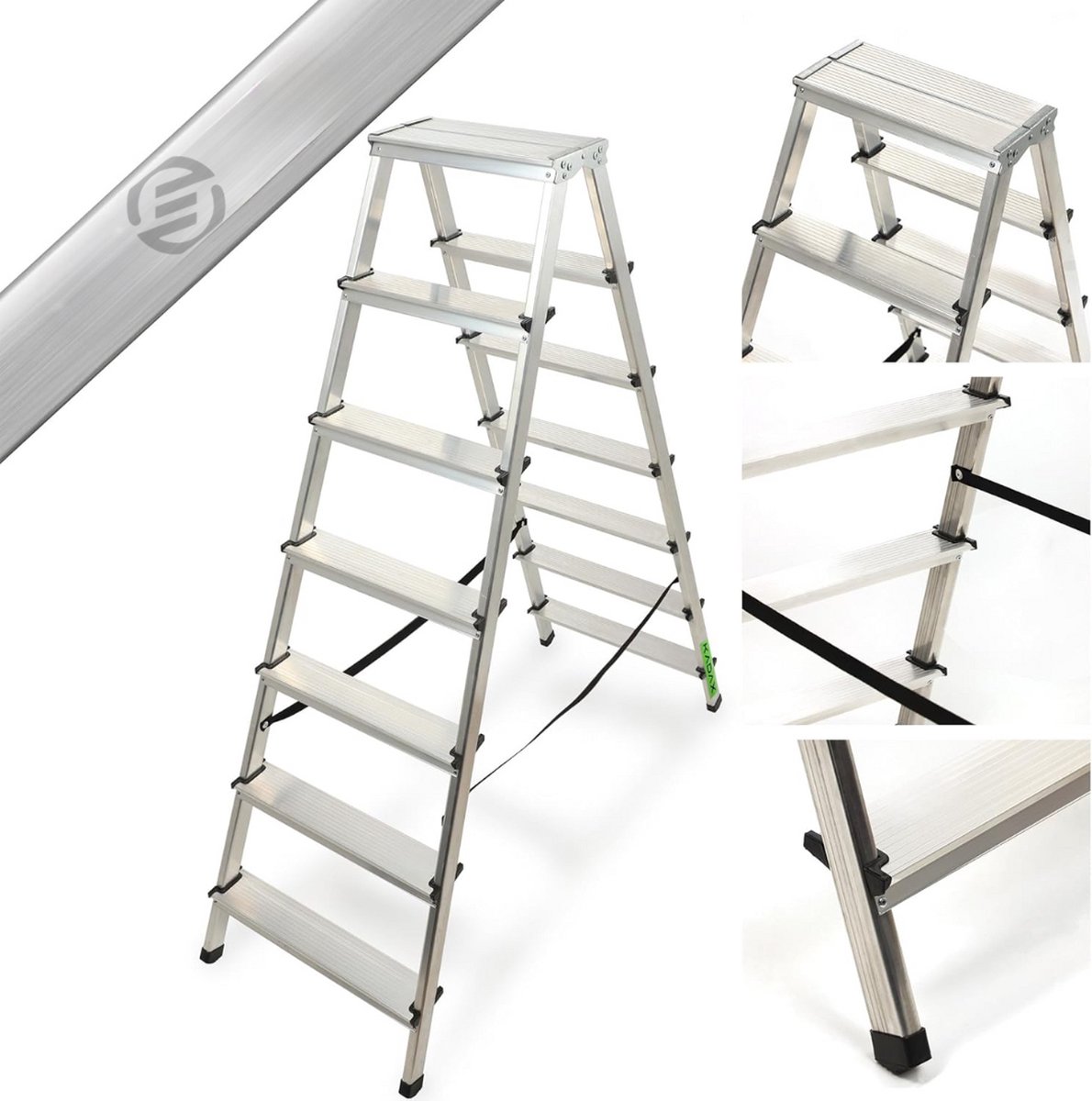 Equivera Huishoudtrap 7 Treden - Keukentrap - Huishoudtrap - Trapladder - Professionele Trap - Inklapbaar - 7 Treden