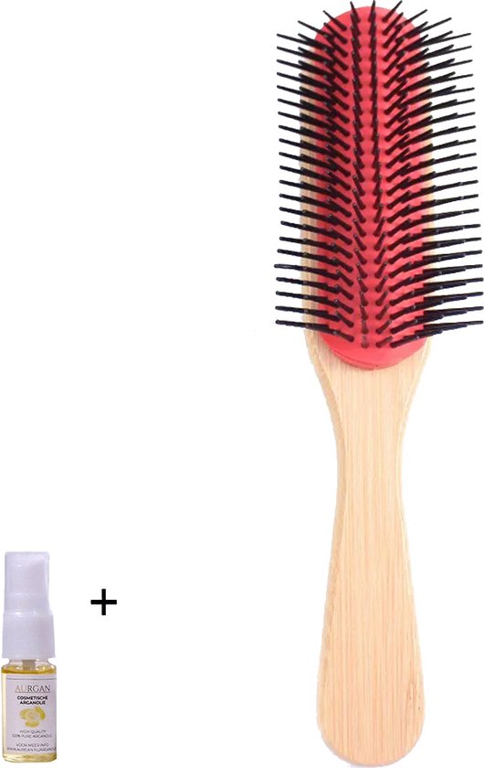Peigne Tuning à 9 rangs en Bamboo d'Aurgan - cerise - avec 10 ml d'huile d'argan