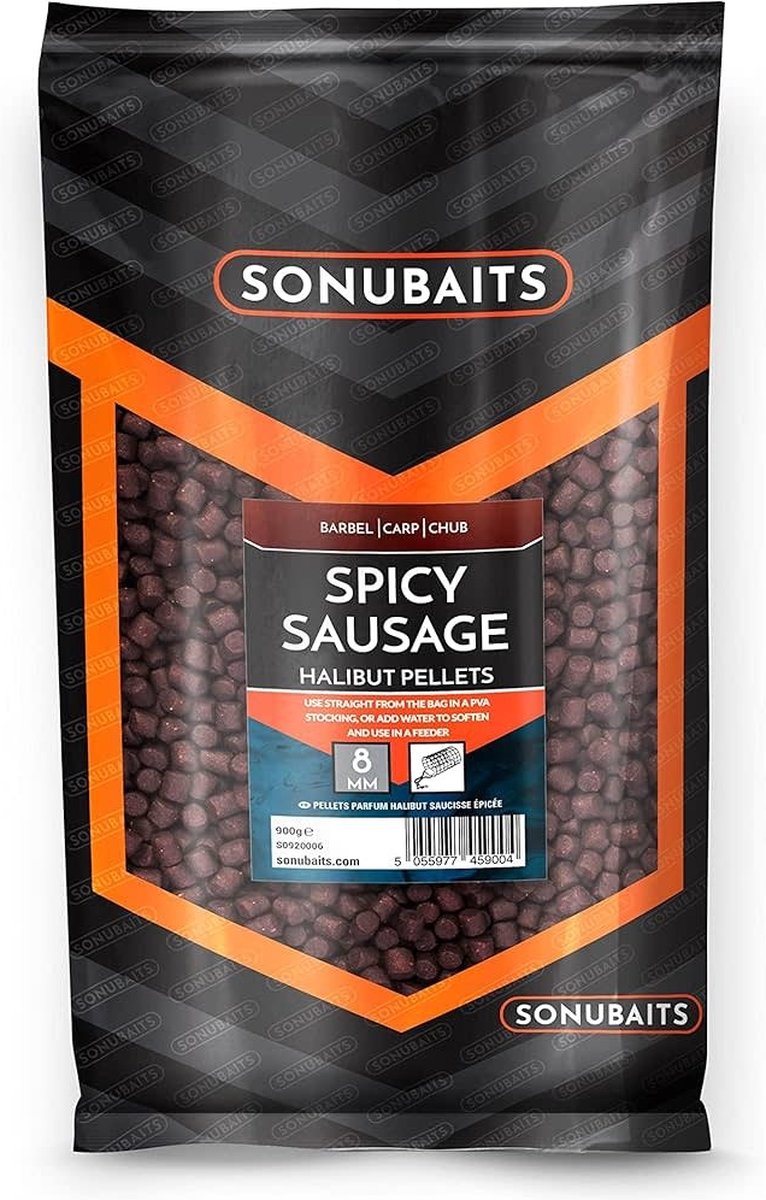 Sonubaits Halibut Spicy Sausage Pellets 3mm – Sterk Geurende Halibut Pellets voor Barbeel en Kopvoorn