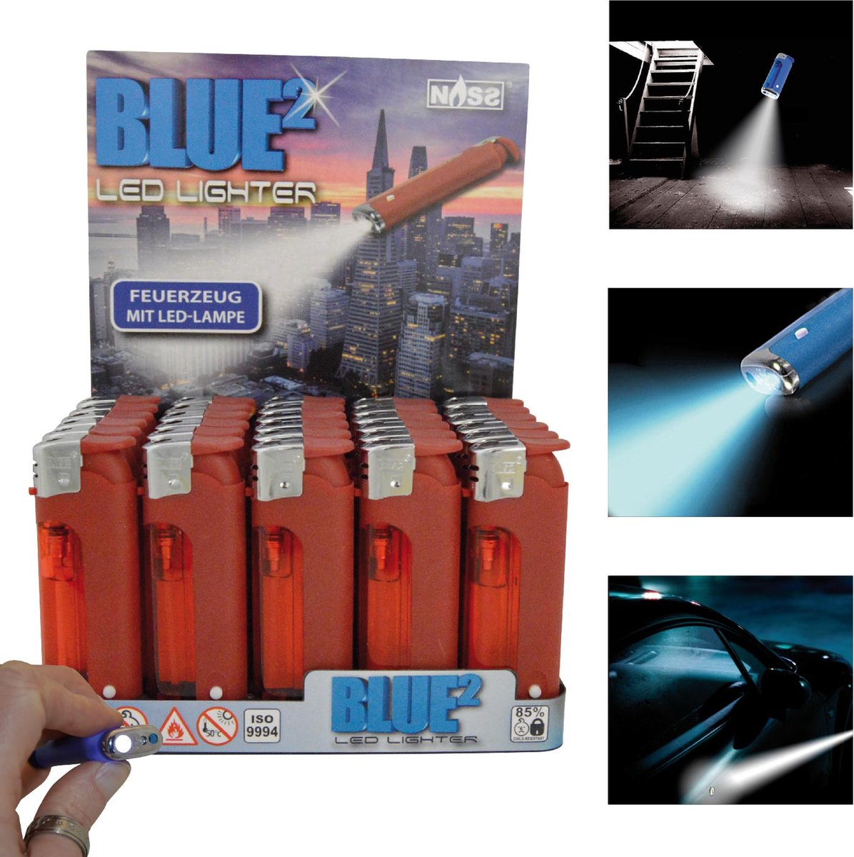 Goedkoopste Elektronische aansteker - Blue² Red Edition Hervulbaar - Display 30 stuks - wegwerpaansteker - electronic lighter - klik aanstekers - aansteker met led lampje